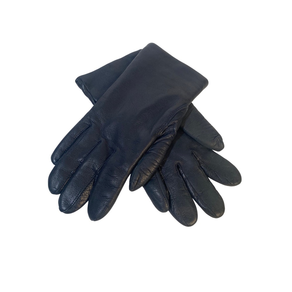 Vintage Fownes Leather Gloves Womens 7.5 Navy Blue Lined Winter Classic